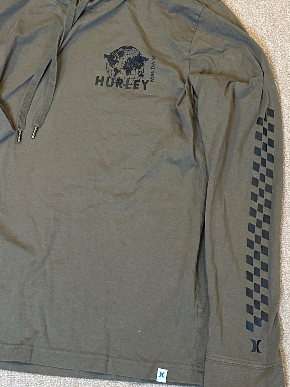 Hurley long sleeve hooded tshirt, green and black, M - Picture 5 of 7